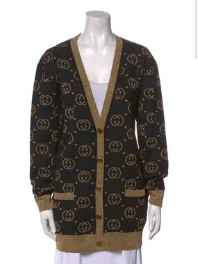 Gucci Black and Gold Logo Knit Cardigan